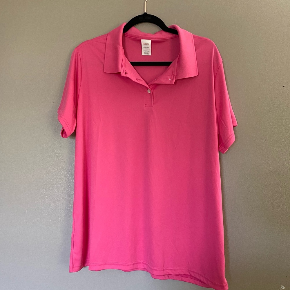 Hanes Plus Size Pink Polo Tee Shirt (3 buttons)
